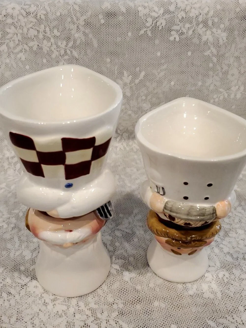 L@@K Novelty Pair of CHEFS Ceramic Deco Kitchen Measuring Cups ~ CUTE!